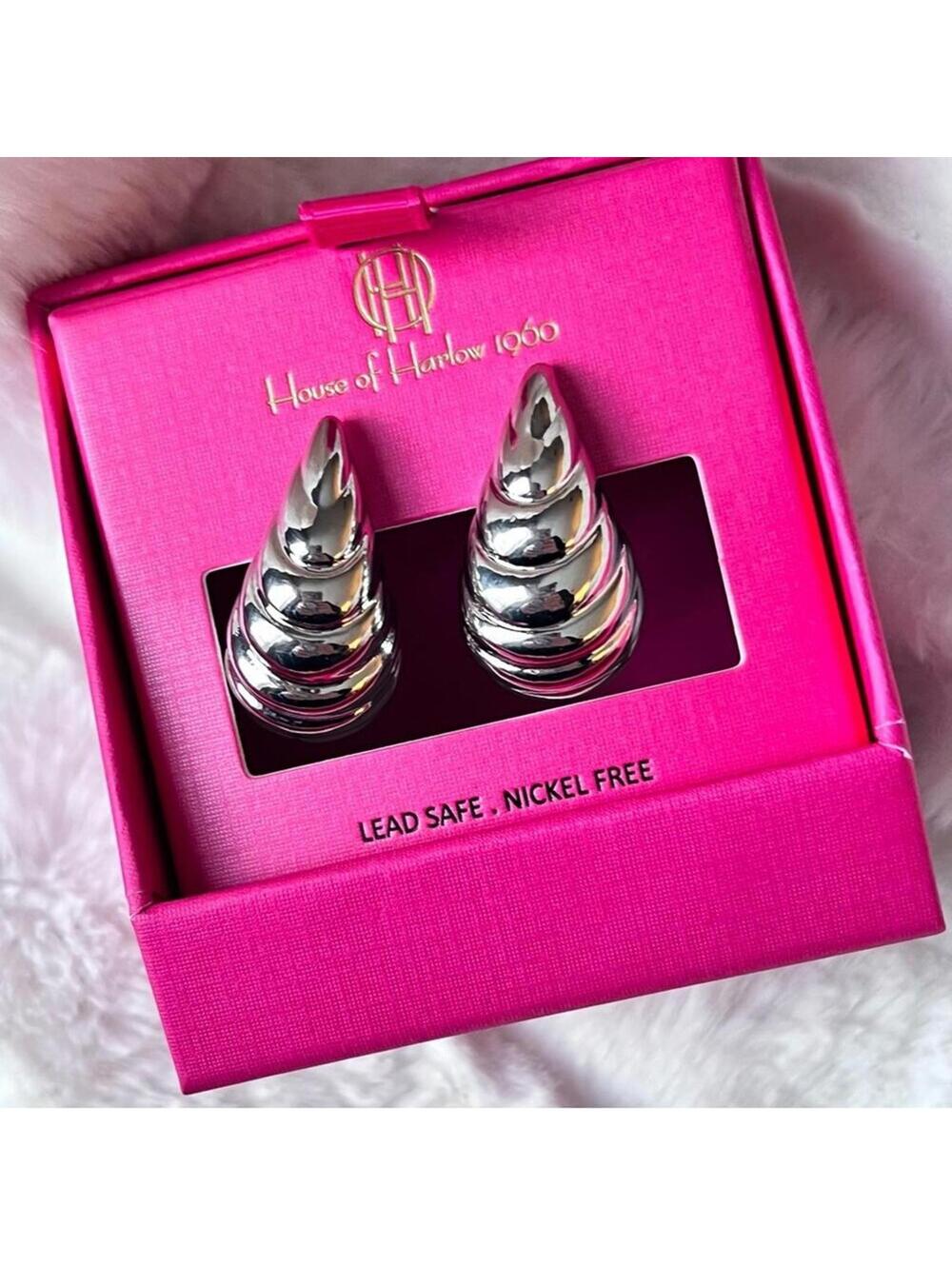 🆕 Chunky Silver Earrings Statement Tear Drop Croissant Crescent 80’s Mob Wife